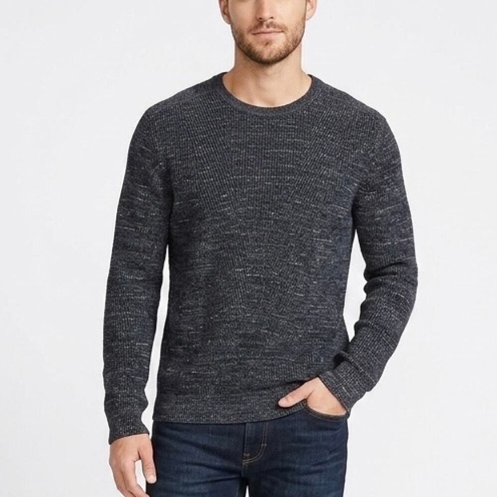 Michael Kors Mens Sweater M Wool Blend Brindle Knit Bluish Gray Long Sleeve Crew